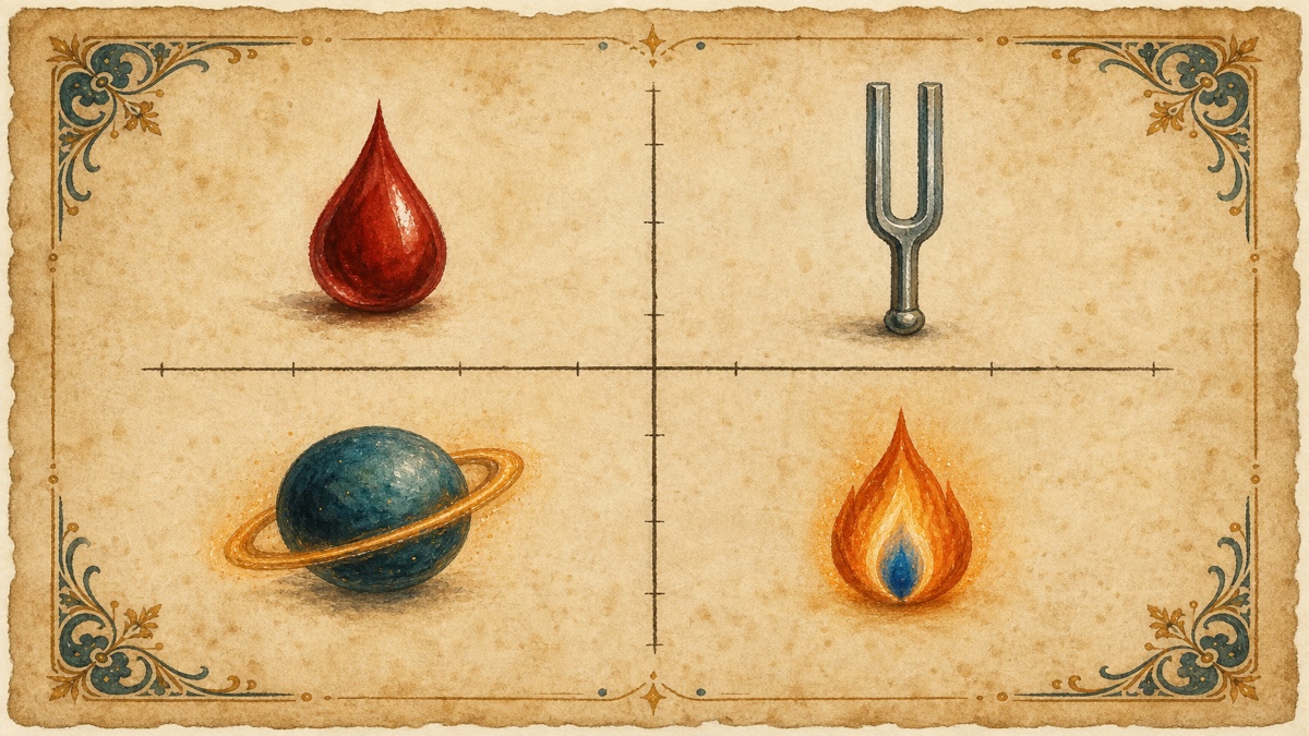 Magic system comparison grid plotting cost against access, with blood, sound, celestial, and flame emblems placed in each quadrant to show how price and availability sort the types of magic systems